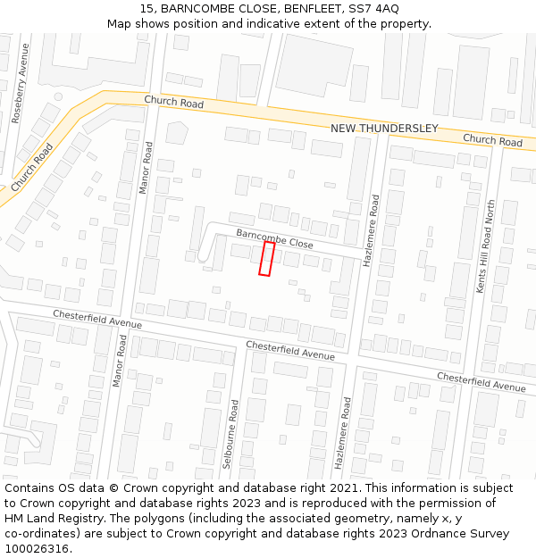 15, BARNCOMBE CLOSE, BENFLEET, SS7 4AQ: Location map and indicative extent of plot