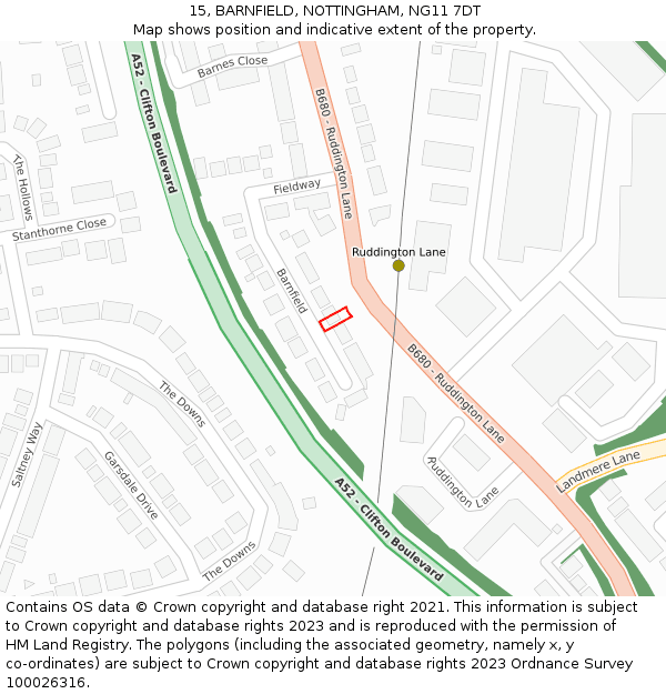 15, BARNFIELD, NOTTINGHAM, NG11 7DT: Location map and indicative extent of plot