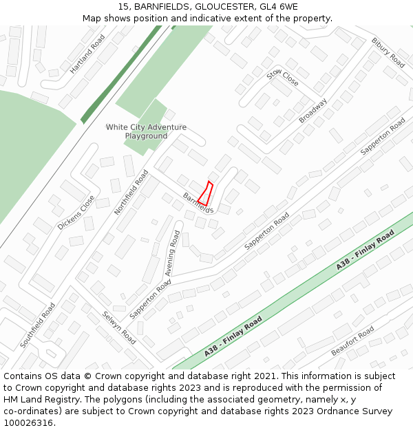 15, BARNFIELDS, GLOUCESTER, GL4 6WE: Location map and indicative extent of plot