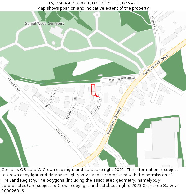 15, BARRATTS CROFT, BRIERLEY HILL, DY5 4UL: Location map and indicative extent of plot
