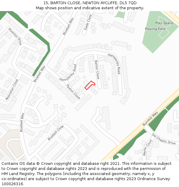 15, BARTON CLOSE, NEWTON AYCLIFFE, DL5 7QD: Location map and indicative extent of plot