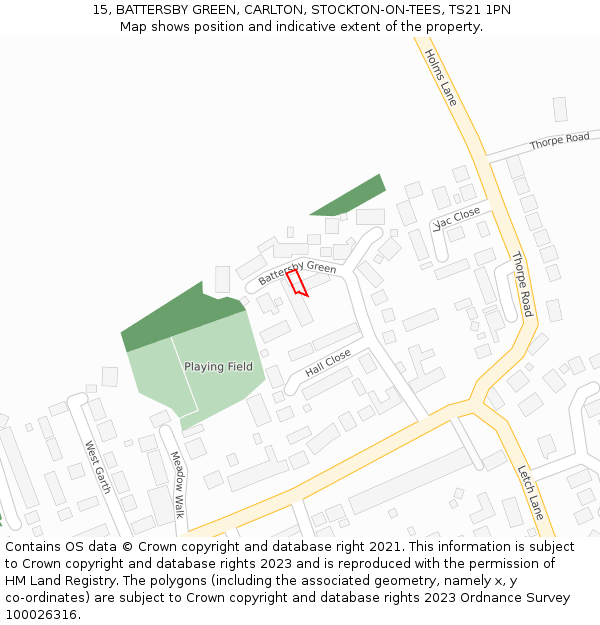 15, BATTERSBY GREEN, CARLTON, STOCKTON-ON-TEES, TS21 1PN: Location map and indicative extent of plot