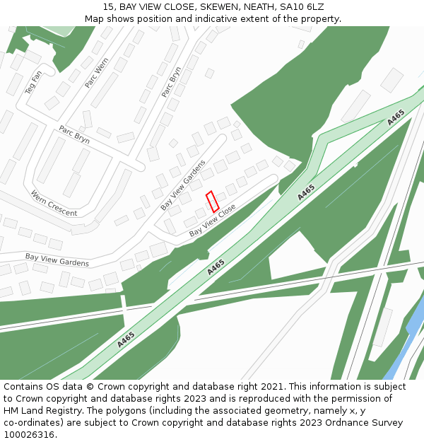 15, BAY VIEW CLOSE, SKEWEN, NEATH, SA10 6LZ: Location map and indicative extent of plot