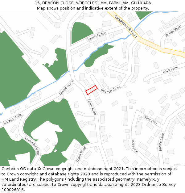 15, BEACON CLOSE, WRECCLESHAM, FARNHAM, GU10 4PA: Location map and indicative extent of plot