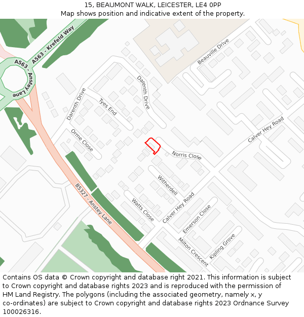 15, BEAUMONT WALK, LEICESTER, LE4 0PP: Location map and indicative extent of plot