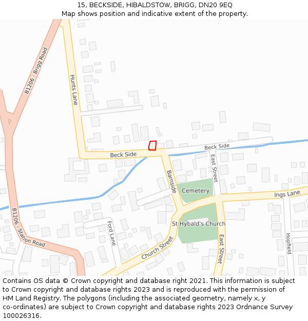 15, BECKSIDE, HIBALDSTOW, BRIGG, DN20 9EQ: Location map and indicative extent of plot