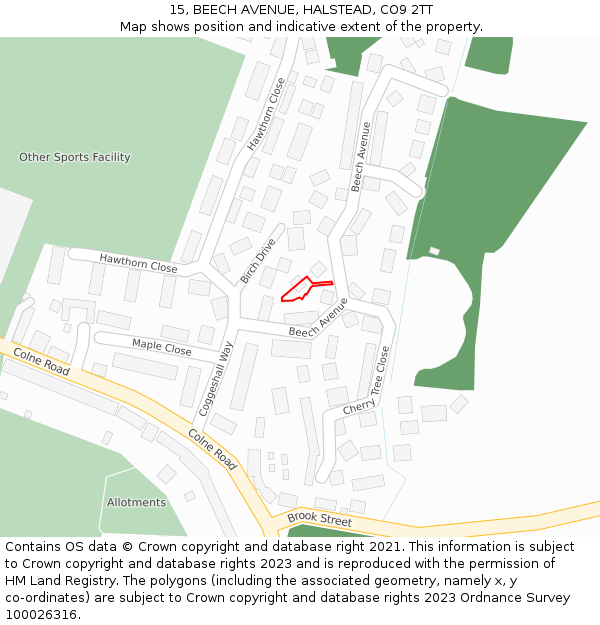 15, BEECH AVENUE, HALSTEAD, CO9 2TT: Location map and indicative extent of plot