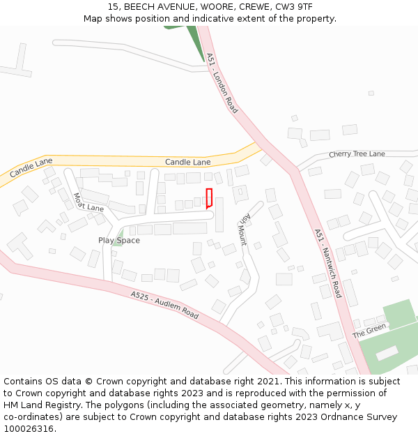 15, BEECH AVENUE, WOORE, CREWE, CW3 9TF: Location map and indicative extent of plot