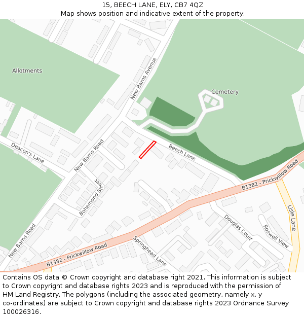 15, BEECH LANE, ELY, CB7 4QZ: Location map and indicative extent of plot