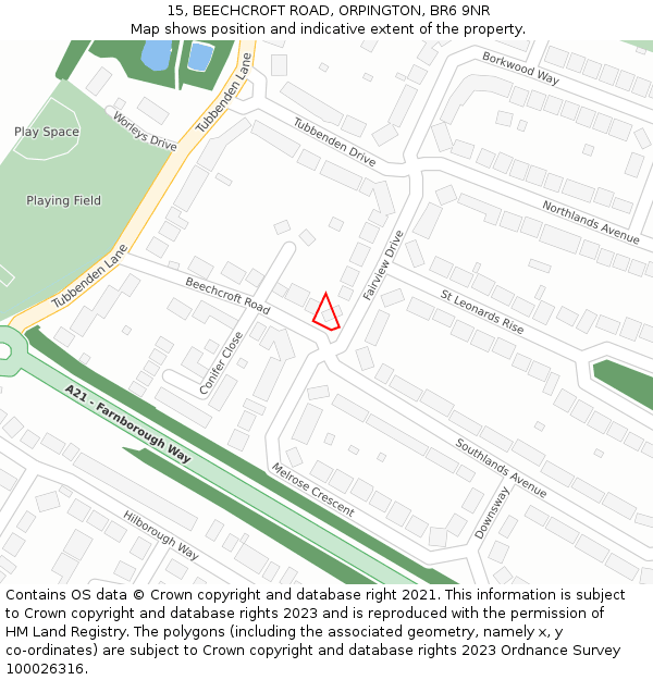 15, BEECHCROFT ROAD, ORPINGTON, BR6 9NR: Location map and indicative extent of plot