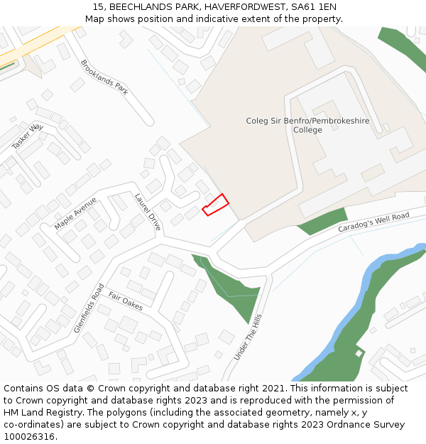 15, BEECHLANDS PARK, HAVERFORDWEST, SA61 1EN: Location map and indicative extent of plot