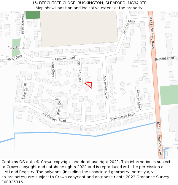 15, BEECHTREE CLOSE, RUSKINGTON, SLEAFORD, NG34 9TR: Location map and indicative extent of plot