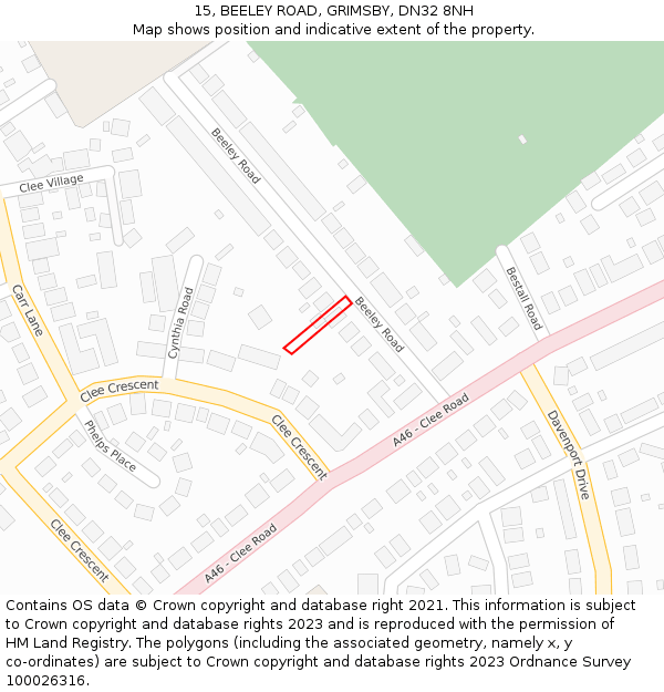 15, BEELEY ROAD, GRIMSBY, DN32 8NH: Location map and indicative extent of plot