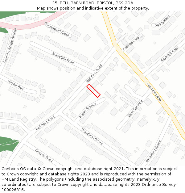 15, BELL BARN ROAD, BRISTOL, BS9 2DA: Location map and indicative extent of plot