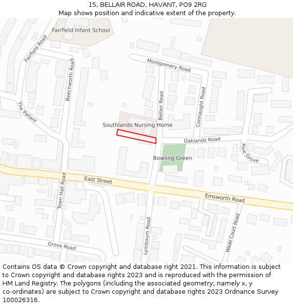 15, BELLAIR ROAD, HAVANT, PO9 2RG: Location map and indicative extent of plot