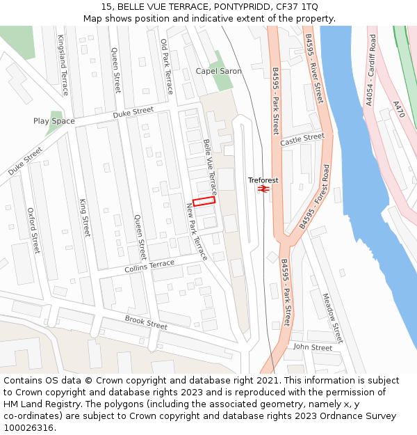 15, BELLE VUE TERRACE, PONTYPRIDD, CF37 1TQ: Location map and indicative extent of plot