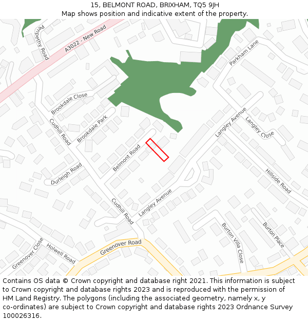 15, BELMONT ROAD, BRIXHAM, TQ5 9JH: Location map and indicative extent of plot