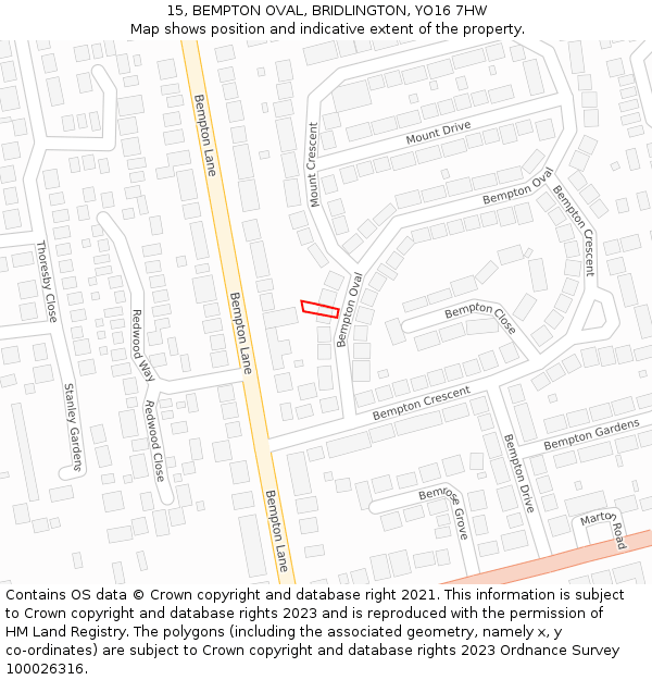 15, BEMPTON OVAL, BRIDLINGTON, YO16 7HW: Location map and indicative extent of plot