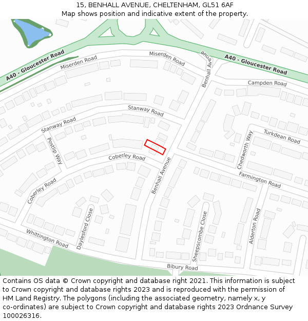 15, BENHALL AVENUE, CHELTENHAM, GL51 6AF: Location map and indicative extent of plot