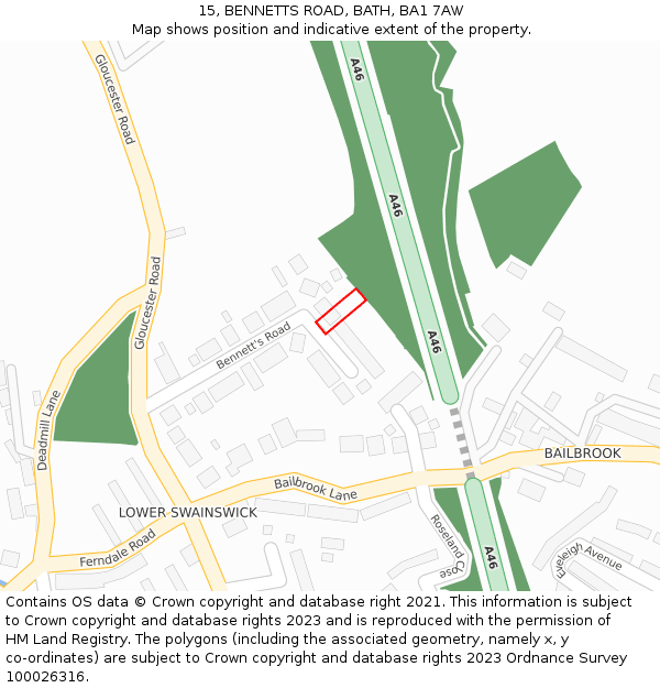 15, BENNETTS ROAD, BATH, BA1 7AW: Location map and indicative extent of plot