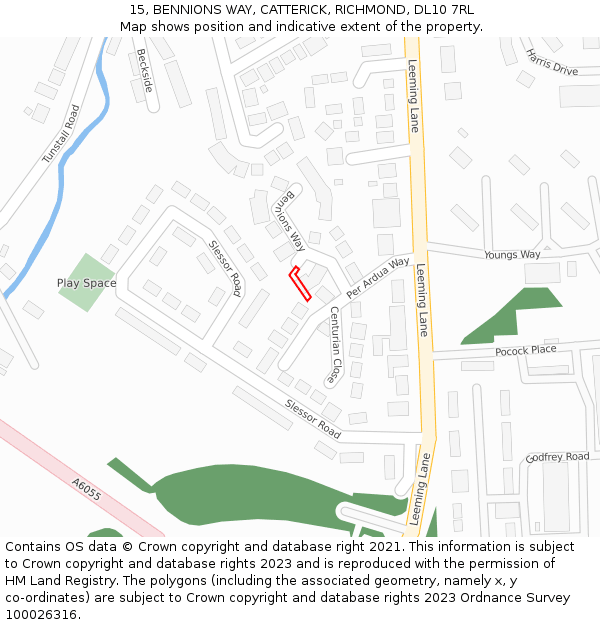 15, BENNIONS WAY, CATTERICK, RICHMOND, DL10 7RL: Location map and indicative extent of plot