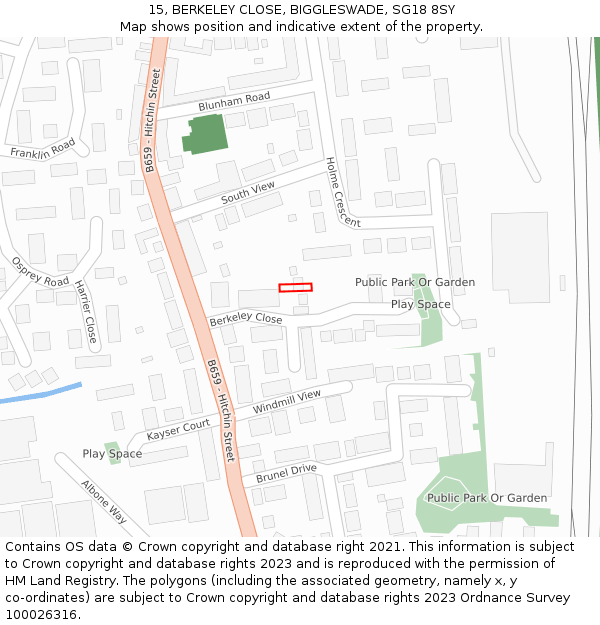 15, BERKELEY CLOSE, BIGGLESWADE, SG18 8SY: Location map and indicative extent of plot