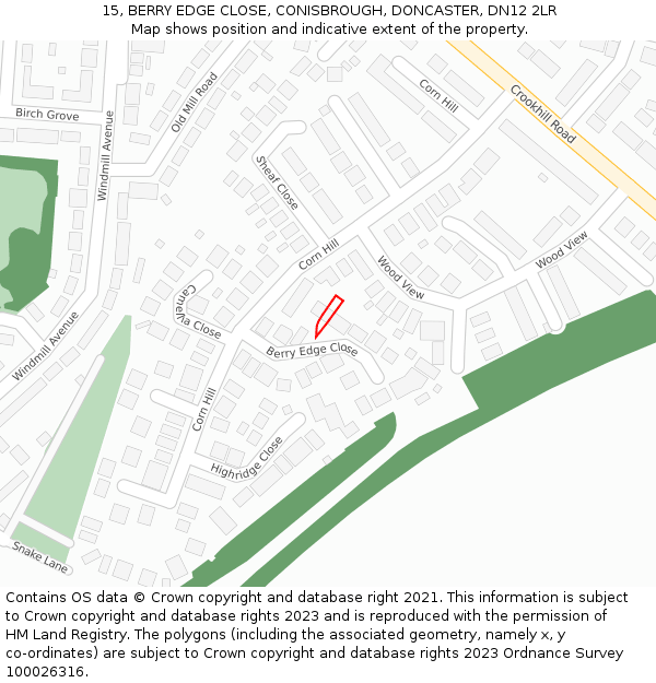 15, BERRY EDGE CLOSE, CONISBROUGH, DONCASTER, DN12 2LR: Location map and indicative extent of plot