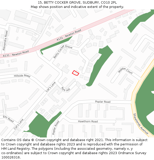 15, BETTY COCKER GROVE, SUDBURY, CO10 2PL: Location map and indicative extent of plot