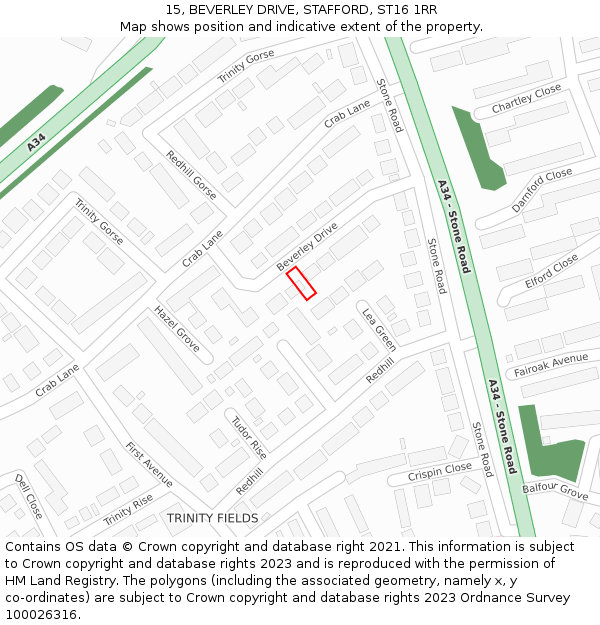 15, BEVERLEY DRIVE, STAFFORD, ST16 1RR: Location map and indicative extent of plot