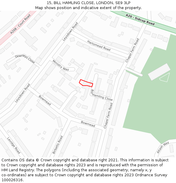 15, BILL HAMLING CLOSE, LONDON, SE9 3LP: Location map and indicative extent of plot