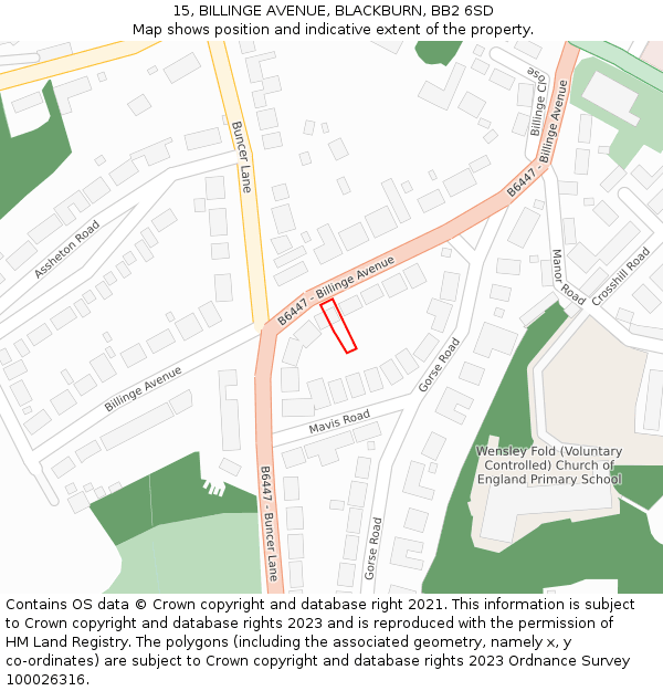 15, BILLINGE AVENUE, BLACKBURN, BB2 6SD: Location map and indicative extent of plot