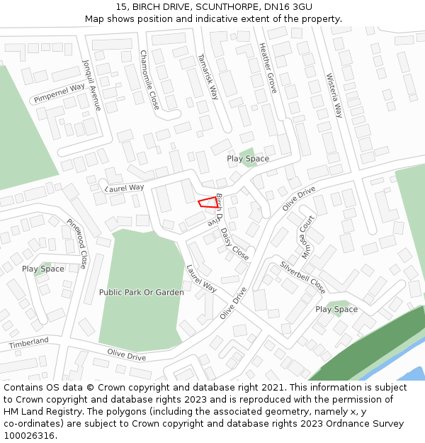 15, BIRCH DRIVE, SCUNTHORPE, DN16 3GU: Location map and indicative extent of plot