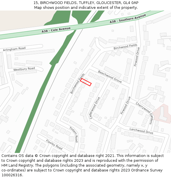 15, BIRCHWOOD FIELDS, TUFFLEY, GLOUCESTER, GL4 0AP: Location map and indicative extent of plot