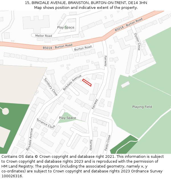 15, BIRKDALE AVENUE, BRANSTON, BURTON-ON-TRENT, DE14 3HN: Location map and indicative extent of plot