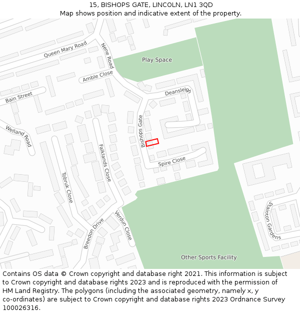 15, BISHOPS GATE, LINCOLN, LN1 3QD: Location map and indicative extent of plot