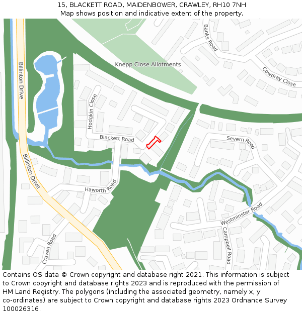 15, BLACKETT ROAD, MAIDENBOWER, CRAWLEY, RH10 7NH: Location map and indicative extent of plot