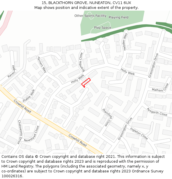 15, BLACKTHORN GROVE, NUNEATON, CV11 6UX: Location map and indicative extent of plot