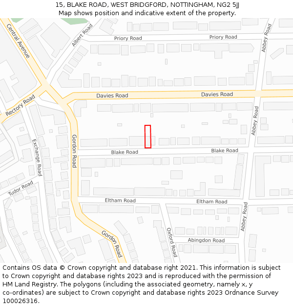 15, BLAKE ROAD, WEST BRIDGFORD, NOTTINGHAM, NG2 5JJ: Location map and indicative extent of plot