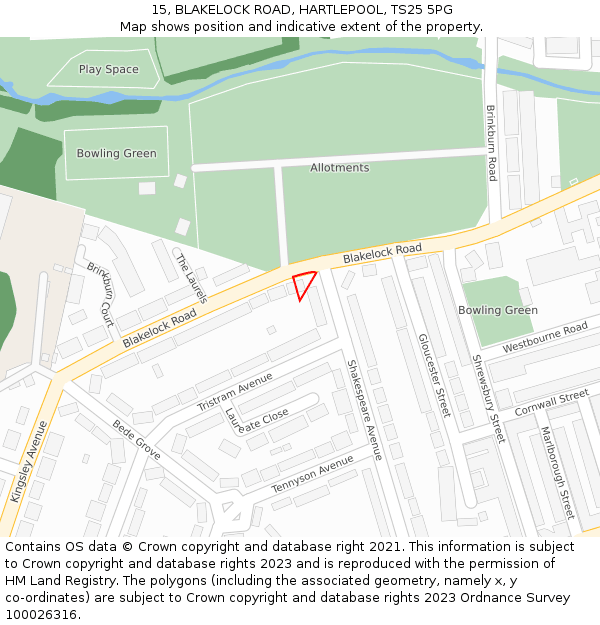 15, BLAKELOCK ROAD, HARTLEPOOL, TS25 5PG: Location map and indicative extent of plot