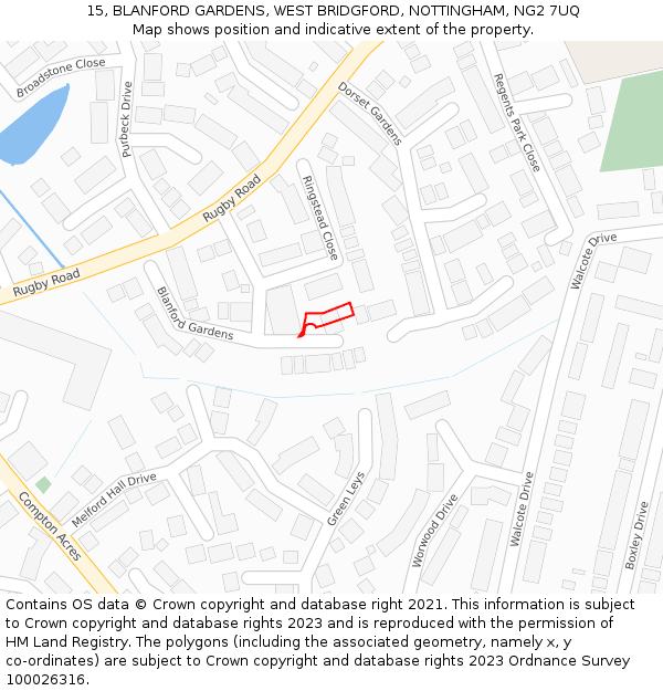 15, BLANFORD GARDENS, WEST BRIDGFORD, NOTTINGHAM, NG2 7UQ: Location map and indicative extent of plot