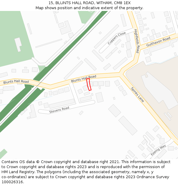 15, BLUNTS HALL ROAD, WITHAM, CM8 1EX: Location map and indicative extent of plot