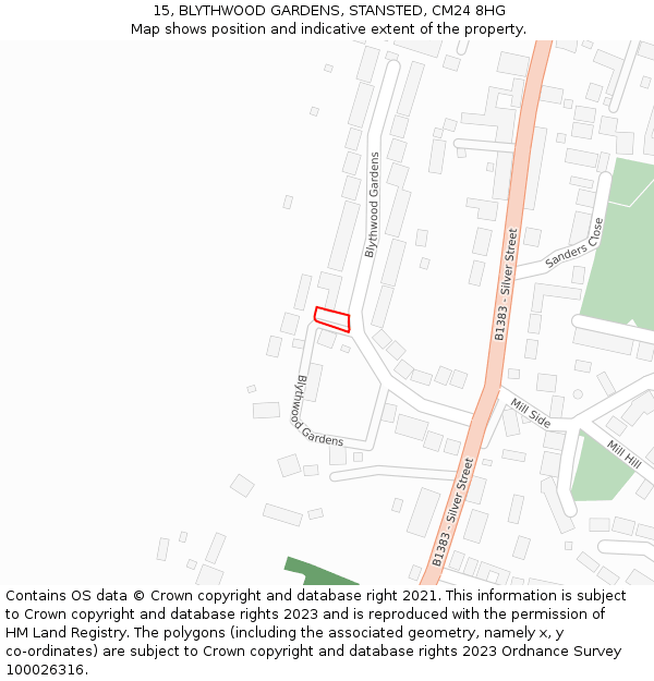 15, BLYTHWOOD GARDENS, STANSTED, CM24 8HG: Location map and indicative extent of plot