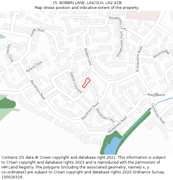 15, BOBBIN LANE, LINCOLN, LN2 4ZB: Location map and indicative extent of plot