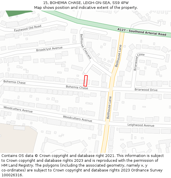 15, BOHEMIA CHASE, LEIGH-ON-SEA, SS9 4PW: Location map and indicative extent of plot