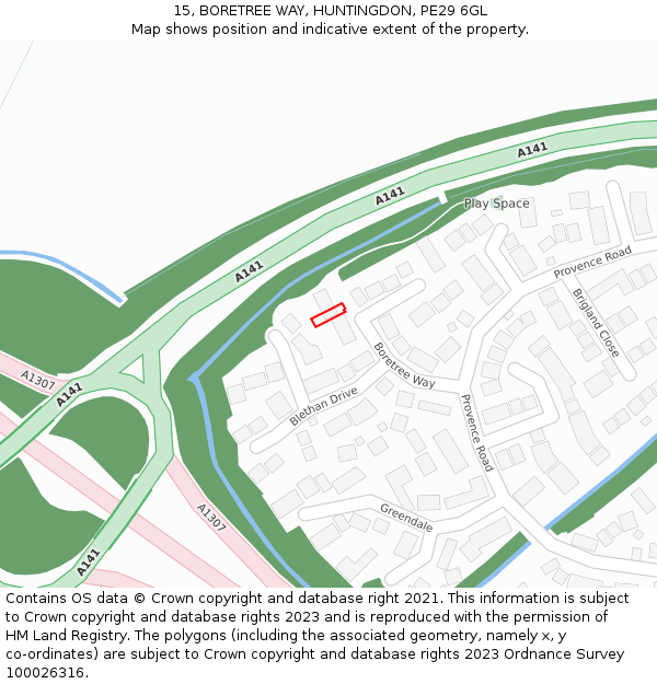 15, BORETREE WAY, HUNTINGDON, PE29 6GL: Location map and indicative extent of plot