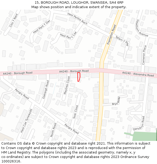 15, BOROUGH ROAD, LOUGHOR, SWANSEA, SA4 6RP: Location map and indicative extent of plot