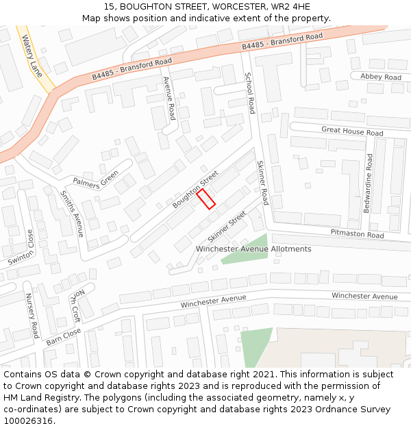 15, BOUGHTON STREET, WORCESTER, WR2 4HE: Location map and indicative extent of plot