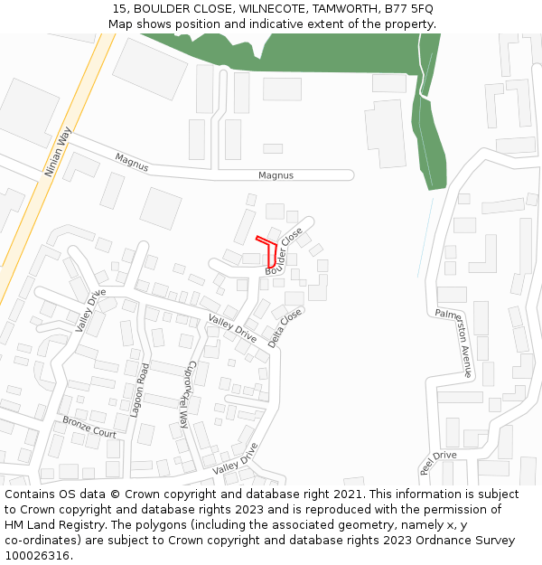 15, BOULDER CLOSE, WILNECOTE, TAMWORTH, B77 5FQ: Location map and indicative extent of plot