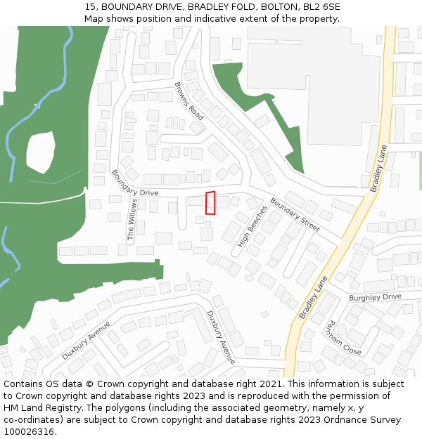 15, BOUNDARY DRIVE, BRADLEY FOLD, BOLTON, BL2 6SE: Location map and indicative extent of plot