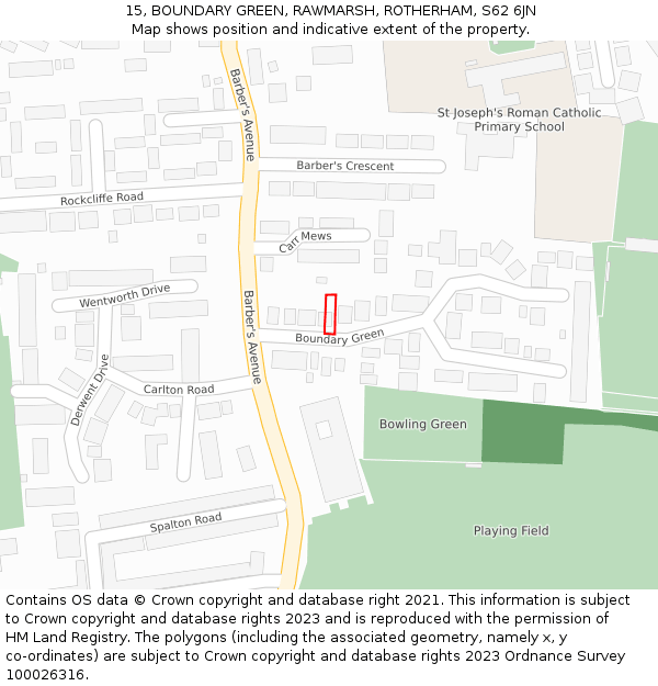 15, BOUNDARY GREEN, RAWMARSH, ROTHERHAM, S62 6JN: Location map and indicative extent of plot